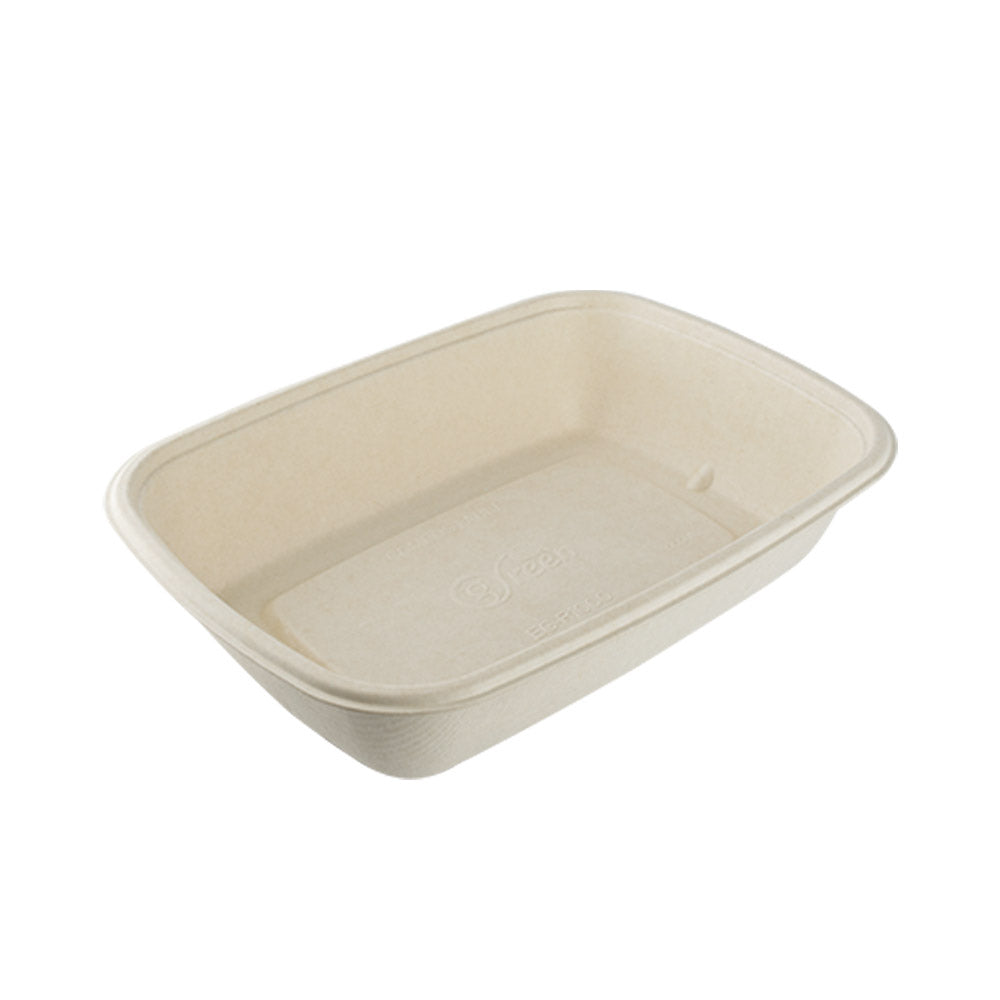 28 oz Sugarcane Fiber Rectangular Container - Base Only - 300 Pcs