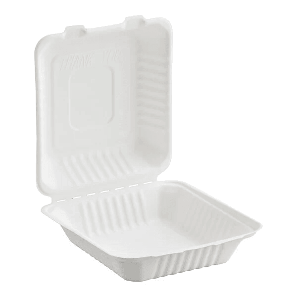 8x8-Inch Sugarcane Fiber Clamshell - 200 Pcs