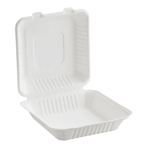 9x9-Inch Sugarcane Fiber Clamshell - 200 Pcs